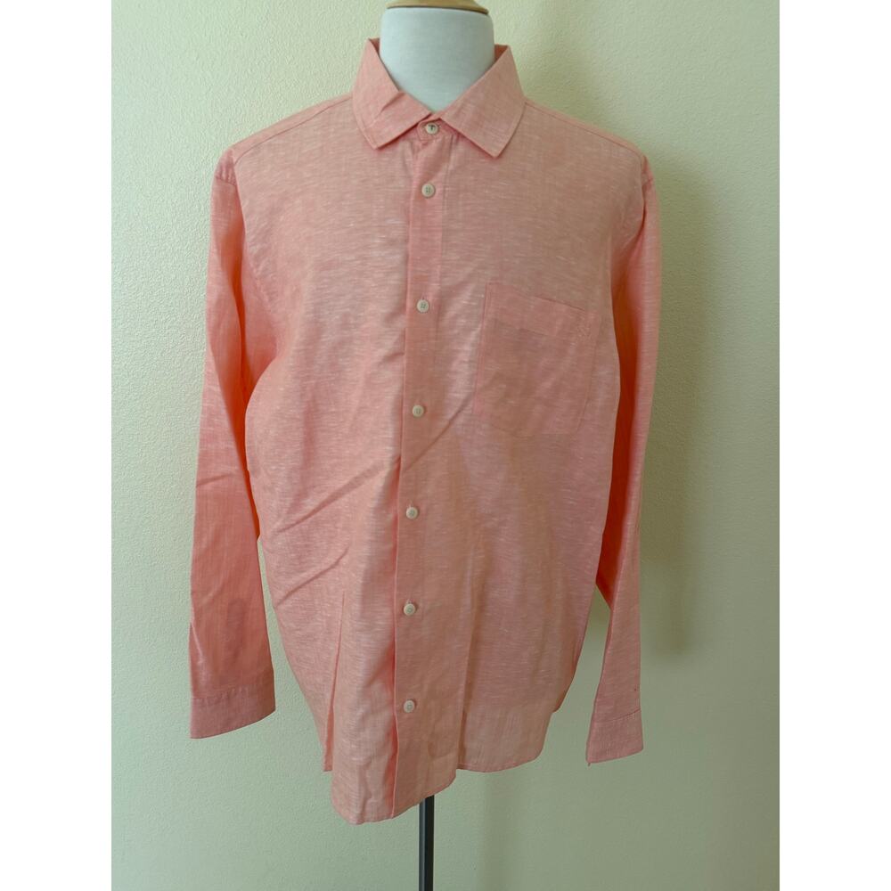 Ted Baker London Men Peach Long Sleeve Button Front Linen Blend Shirt Size 7